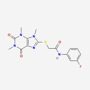 molecular formula C16H16FN5O3S B2861883 N-(3-fluorophenyl)-2-(1,3,9-trimethyl-2,6-dioxopurin-8-yl)sulfanylacetamide CAS No. 897454-03-4