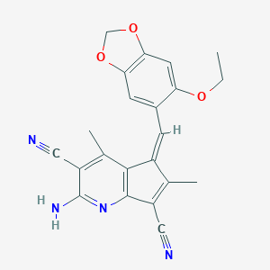 (5Z)-2-amino-5-[(6-ethoxy-1,3-benzodioxol-5-yl)methylidene]-4,6-dimethyl-5H-cyclopenta[b]pyridine-3,7-dicarbonitrile