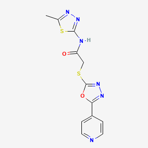 molecular formula C12H10N6O2S2 B2861902 N-(5-甲基-1,3,4-噻二唑-2-基)-2-[(5-吡啶-4-基-1,3,4-恶二唑-2-基)硫代]乙酰胺 CAS No. 892020-29-0