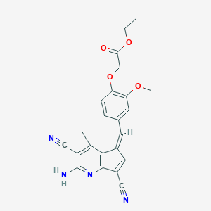molecular formula C24H22N4O4 B286192 ethyl {4-[(Z)-(2-amino-3,7-dicyano-4,6-dimethyl-5H-cyclopenta[b]pyridin-5-ylidene)methyl]-2-methoxyphenoxy}acetate 
