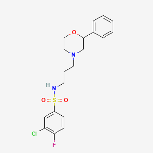 molecular formula C19H22ClFN2O3S B2861925 3-chloro-4-fluoro-N-(3-(2-phenylmorpholino)propyl)benzenesulfonamide CAS No. 953918-91-7