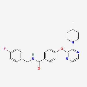 molecular formula C24H25FN4O2 B2861926 N-(4-fluorobenzyl)-4-{[3-(4-methylpiperidin-1-yl)pyrazin-2-yl]oxy}benzamide CAS No. 1116084-20-8