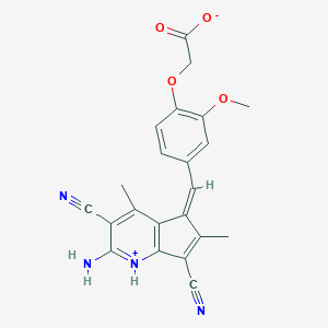 molecular formula C22H18N4O4 B286193 2-[4-[(Z)-(2-amino-3,7-dicyano-4,6-dimethylcyclopenta[b]pyridin-1-ium-5-ylidene)methyl]-2-methoxyphenoxy]acetate 