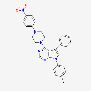 molecular formula C29H26N6O2 B2861935 4-(4-(4-nitrophenyl)piperazin-1-yl)-5-phenyl-7-(p-tolyl)-7H-pyrrolo[2,3-d]pyrimidine CAS No. 477241-47-7