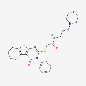 molecular formula C25H30N4O3S2 B2861936 N-(3-morpholin-4-ylpropyl)-2-[(4-oxo-3-phenyl-5,6,7,8-tetrahydro-[1]benzothiolo[2,3-d]pyrimidin-2-yl)sulfanyl]acetamide CAS No. 325693-63-8