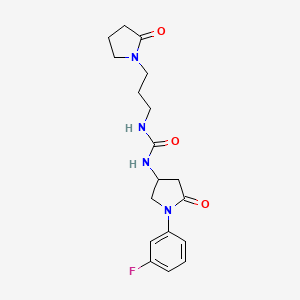 molecular formula C18H23FN4O3 B2861940 1-(1-(3-Fluorophenyl)-5-oxopyrrolidin-3-yl)-3-(3-(2-oxopyrrolidin-1-yl)propyl)urea CAS No. 894028-01-4