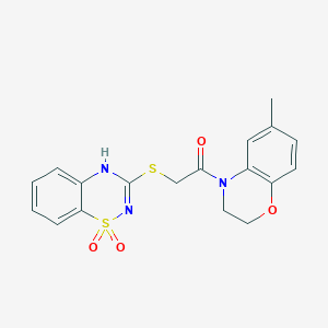 2-((1,1-dioxido-4H-benzo[e][1,2,4]thiadiazin-3-yl)thio)-1-(6-methyl-2H-benzo[b][1,4]oxazin-4(3H)-yl)ethanone