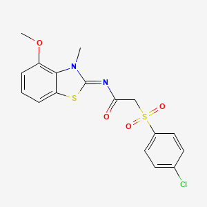 molecular formula C17H15ClN2O4S2 B2861954 (E)-2-((4-chlorophenyl)sulfonyl)-N-(4-methoxy-3-methylbenzo[d]thiazol-2(3H)-ylidene)acetamide CAS No. 895463-86-2