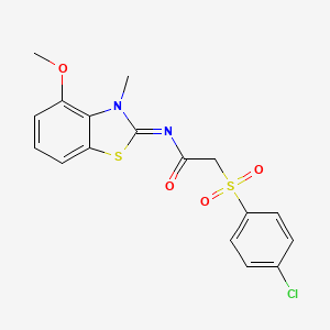 molecular formula C17H15ClN2O4S2 B2861954 (E)-2-((4-氯苯基)磺酰基)-N-(4-甲氧基-3-甲基苯并[d]噻唑-2(3H)-亚甲基)乙酰胺 CAS No. 895463-86-2