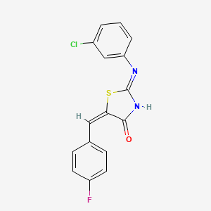 molecular formula C16H10ClFN2OS B2861957 (E)-2-((3-chlorophenyl)amino)-5-(4-fluorobenzylidene)thiazol-4(5H)-one CAS No. 358399-24-3