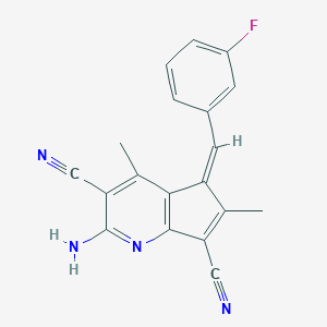 molecular formula C19H13FN4 B286196 2-amino-5-(3-fluorobenzylidene)-4,6-dimethyl-5H-cyclopenta[b]pyridine-3,7-dicarbonitrile 