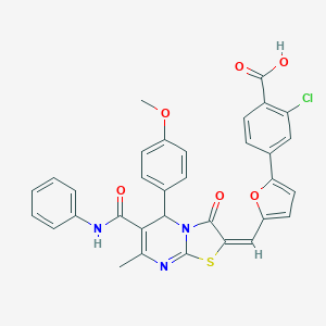 molecular formula C33H24ClN3O6S B286201 2-chloro-4-(5-{(E)-[5-(4-methoxyphenyl)-7-methyl-3-oxo-6-(phenylcarbamoyl)-5H-[1,3]thiazolo[3,2-a]pyrimidin-2(3H)-ylidene]methyl}furan-2-yl)benzoic acid 