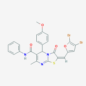 molecular formula C26H19Br2N3O4S B286202 2-[(4,5-dibromo-2-furyl)methylene]-5-(4-methoxyphenyl)-7-methyl-3-oxo-N-phenyl-2,3-dihydro-5H-[1,3]thiazolo[3,2-a]pyrimidine-6-carboxamide 