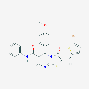 molecular formula C26H20BrN3O3S2 B286203 2-[(5-bromo-2-thienyl)methylene]-5-(4-methoxyphenyl)-7-methyl-3-oxo-N-phenyl-2,3-dihydro-5H-[1,3]thiazolo[3,2-a]pyrimidine-6-carboxamide 