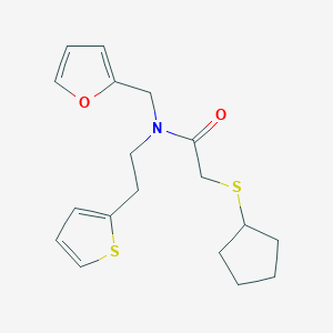 molecular formula C18H23NO2S2 B2862053 2-(cyclopentylthio)-N-(furan-2-ylmethyl)-N-(2-(thiophen-2-yl)ethyl)acetamide CAS No. 1448075-36-2
