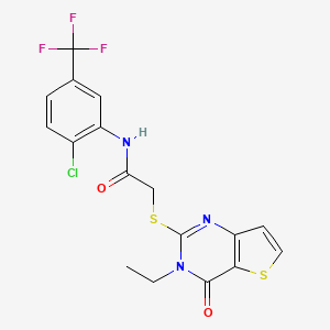 molecular formula C17H13ClF3N3O2S2 B2862054 N-[2-chloro-5-(trifluoromethyl)phenyl]-2-[(3-ethyl-4-oxo-3,4-dihydrothieno[3,2-d]pyrimidin-2-yl)sulfanyl]acetamide CAS No. 1252842-11-7