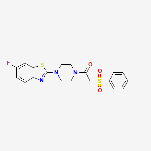 molecular formula C20H20FN3O3S2 B2862063 1-(4-(6-氟苯并[d]噻唑-2-基)哌嗪-1-基)-2-甲苯磺酰基乙酮 CAS No. 897472-82-1