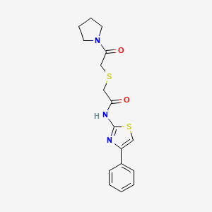 molecular formula C17H19N3O2S2 B2862065 2-((2-oxo-2-(pyrrolidin-1-yl)ethyl)thio)-N-(4-phenylthiazol-2-yl)acetamide CAS No. 681222-17-3