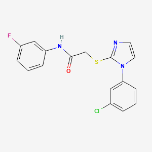 molecular formula C17H13ClFN3OS B2862087 2-[1-(3-chlorophenyl)imidazol-2-yl]sulfanyl-N-(3-fluorophenyl)acetamide CAS No. 851079-07-7