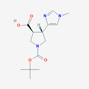 molecular formula C14H21N3O4 B2862094 (3S,4S)-4-(1-Methylimidazol-4-yl)-1-[(2-methylpropan-2-yl)oxycarbonyl]pyrrolidine-3-carboxylic acid CAS No. 2137604-82-9