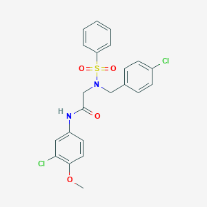 molecular formula C22H20Cl2N2O4S B286210 2-[(4-chlorobenzyl)(phenylsulfonyl)amino]-N-(3-chloro-4-methoxyphenyl)acetamide 