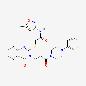 molecular formula C27H28N6O4S B2862103 N-(5-甲基-1,2-恶唑-3-基)-2-[4-氧代-3-[3-氧代-3-(4-苯基哌嗪-1-基)丙基]喹唑啉-2-基]硫代乙酰胺 CAS No. 451464-11-2