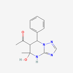 molecular formula C14H16N4O2 B2862116 1-(5-Hydroxy-5-methyl-7-phenyl-4,5,6,7-tetrahydro-[1,2,4]triazolo[1,5-a]pyrimidin-6-yl)ethanone CAS No. 1212231-80-5