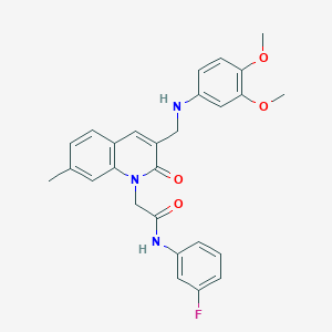 molecular formula C27H26FN3O4 B2862119 2-(3-(((3,4-dimethoxyphenyl)amino)methyl)-7-methyl-2-oxoquinolin-1(2H)-yl)-N-(3-fluorophenyl)acetamide CAS No. 932523-87-0