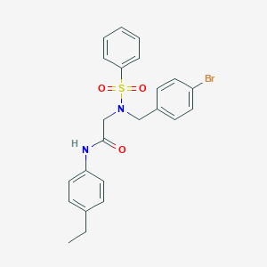molecular formula C23H23BrN2O3S B286213 2-[(4-bromobenzyl)(phenylsulfonyl)amino]-N-(4-ethylphenyl)acetamide 