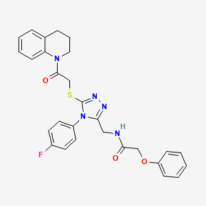molecular formula C28H26FN5O3S B2862133 N-[[5-[2-(3,4-dihydro-2H-quinolin-1-yl)-2-oxoethyl]sulfanyl-4-(4-fluorophenyl)-1,2,4-triazol-3-yl]methyl]-2-phenoxyacetamide CAS No. 394214-86-9