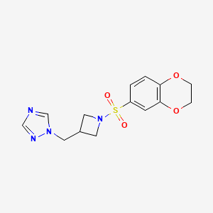 molecular formula C14H16N4O4S B2862143 1-((1-((2,3-dihydrobenzo[b][1,4]dioxin-6-yl)sulfonyl)azetidin-3-yl)methyl)-1H-1,2,4-triazole CAS No. 2320955-36-8