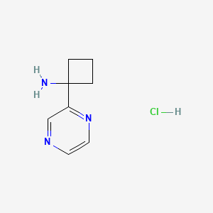 molecular formula C8H12ClN3 B2862156 1-吡嗪-2-基环丁-1-胺；盐酸盐 CAS No. 2413900-09-9