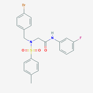 molecular formula C22H20BrFN2O3S B286216 2-{(4-bromobenzyl)[(4-methylphenyl)sulfonyl]amino}-N-(3-fluorophenyl)acetamide 