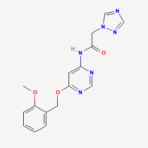 molecular formula C16H16N6O3 B2862182 N-(6-((2-methoxybenzyl)oxy)pyrimidin-4-yl)-2-(1H-1,2,4-triazol-1-yl)acetamide CAS No. 1396846-10-8