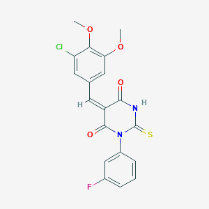 molecular formula C19H14ClFN2O4S B286223 (5E)-5-(3-chloro-4,5-dimethoxybenzylidene)-1-(3-fluorophenyl)-2-thioxodihydropyrimidine-4,6(1H,5H)-dione 