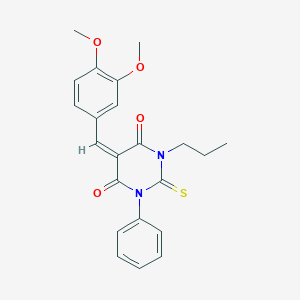 molecular formula C22H22N2O4S B286224 (5E)-5-(3,4-dimethoxybenzylidene)-1-phenyl-3-propyl-2-thioxodihydropyrimidine-4,6(1H,5H)-dione 