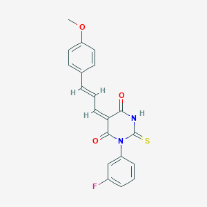 molecular formula C20H15FN2O3S B286225 (5E)-1-(3-fluorophenyl)-5-[(2E)-3-(4-methoxyphenyl)prop-2-en-1-ylidene]-2-thioxodihydropyrimidine-4,6(1H,5H)-dione 