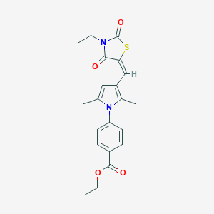 molecular formula C22H24N2O4S B286227 ethyl 4-(3-{(E)-[2,4-dioxo-3-(propan-2-yl)-1,3-thiazolidin-5-ylidene]methyl}-2,5-dimethyl-1H-pyrrol-1-yl)benzoate 