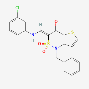 molecular formula C20H15ClN2O3S2 B2862273 (3Z)-1-benzyl-3-{[(3-chlorophenyl)amino]methylidene}-1H-thieno[3,2-c][1,2]thiazin-4(3H)-one 2,2-dioxide CAS No. 894669-14-8