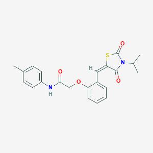 molecular formula C22H22N2O4S B286228 2-(2-{(E)-[2,4-dioxo-3-(propan-2-yl)-1,3-thiazolidin-5-ylidene]methyl}phenoxy)-N-(4-methylphenyl)acetamide 