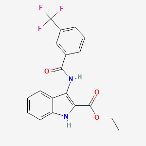 molecular formula C19H15F3N2O3 B2862293 Ethyl 3-{[3-(trifluoromethyl)benzoyl]amino}-1H-indole-2-carboxylate CAS No. 338968-28-8