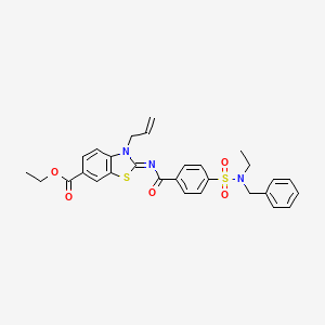 molecular formula C29H29N3O5S2 B2862302 (Z)-乙基 3-烯丙基-2-((4-(N-苄基-N-乙基磺酰基)苯甲酰)亚氨基)-2,3-二氢苯并[d]噻唑-6-羧酸酯 CAS No. 865174-83-0