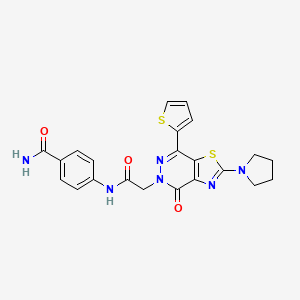 4-(2-(4-oxo-2-(pyrrolidin-1-yl)-7-(thiophen-2-yl)thiazolo[4,5-d]pyridazin-5(4H)-yl)acetamido)benzamide