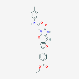 molecular formula C26H23N3O6 B286232 Ethyl 4-[5-({2,5-dioxo-1-[2-oxo-2-(4-toluidino)ethyl]imidazolidin-4-ylidene}methyl)-2-furyl]benzoate 