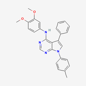 molecular formula C27H24N4O2 B2862326 N-(3,4-dimethoxyphenyl)-7-(4-methylphenyl)-5-phenyl-7H-pyrrolo[2,3-d]pyrimidin-4-amine CAS No. 477233-53-7
