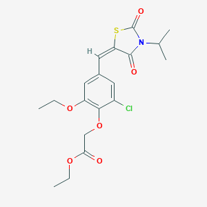 molecular formula C19H22ClNO6S B286233 ethyl (2-chloro-4-{(E)-[2,4-dioxo-3-(propan-2-yl)-1,3-thiazolidin-5-ylidene]methyl}-6-ethoxyphenoxy)acetate 