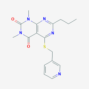 molecular formula C17H19N5O2S B2862345 1,3-dimethyl-7-propyl-5-((pyridin-3-ylmethyl)thio)pyrimido[4,5-d]pyrimidine-2,4(1H,3H)-dione CAS No. 863002-52-2
