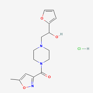 molecular formula C15H20ClN3O4 B2862348 (4-(2-(Furan-2-yl)-2-hydroxyethyl)piperazin-1-yl)(5-methylisoxazol-3-yl)methanone hydrochloride CAS No. 1396882-10-2