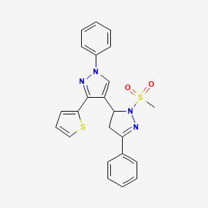 molecular formula C23H20N4O2S2 B2862375 2-(methylsulfonyl)-1',5-diphenyl-3'-(thiophen-2-yl)-3,4-dihydro-1'H,2H-3,4'-bipyrazole CAS No. 876942-67-5