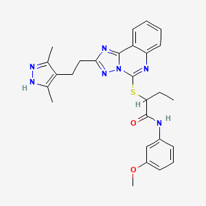 molecular formula C27H29N7O2S B2862376 2-({2-[2-(3,5-dimethyl-1H-pyrazol-4-yl)ethyl]-[1,2,4]triazolo[1,5-c]quinazolin-5-yl}sulfanyl)-N-(3-methoxyphenyl)butanamide CAS No. 896699-59-5